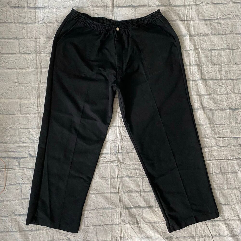 Atlas men XL cotton blend pull on elastic waist chino casual pants black
